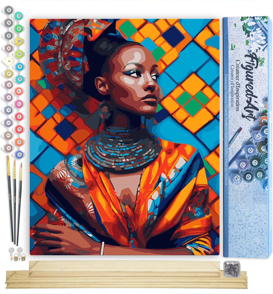 FiguredArt Schilderen op Nummer Volwassenen canvas Traditionele Afrikaanse Schoonheid- Handwerk acrylverf Kit DIY Compleet - 40x50cm met DIY houten lijst